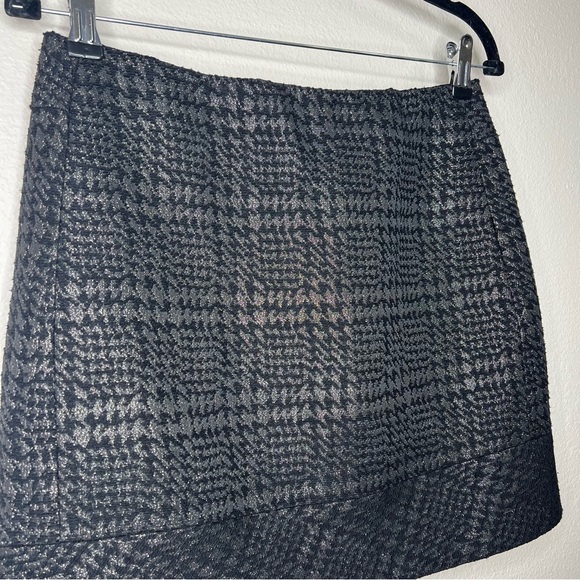 Willi Smith Black & Gold Metallic Shimmer Houndstooth Wool Blend Mini Skirt Sz 2 - Picture 3 of 10